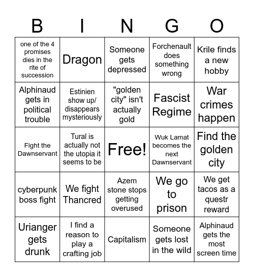 Dawntrail Bingo Card