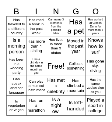 Find a coworker who... Bingo Card