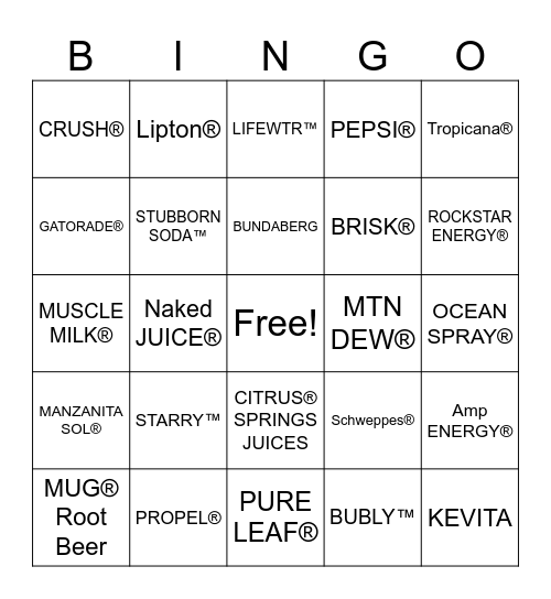 PepsiCo Bingo Card