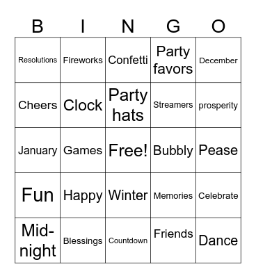 Happy New Year Bingo Card