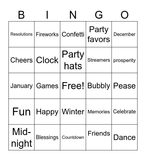 Happy New Year Bingo Card
