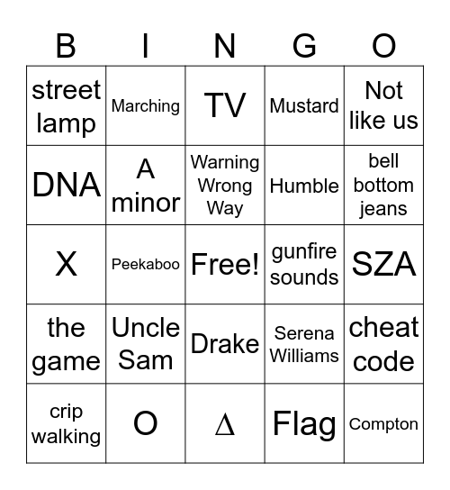 Super Bowl Half-Time Bingo Card