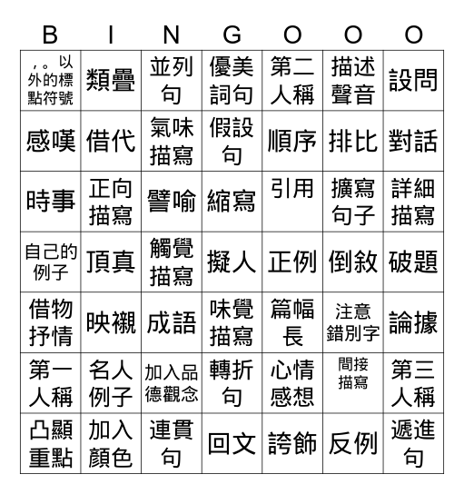 描述 Bingo Card