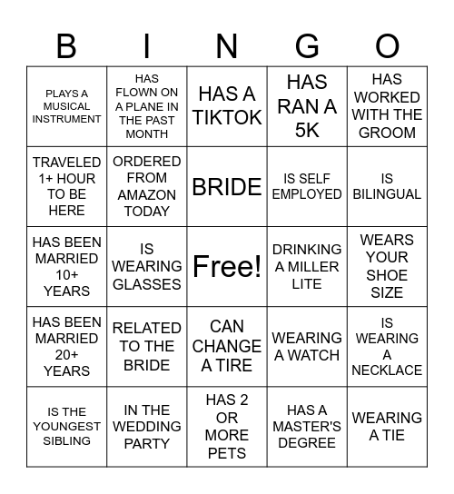 FIND THE GUEST Bingo Card