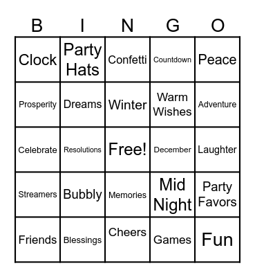 Happy New Year Bingo Card
