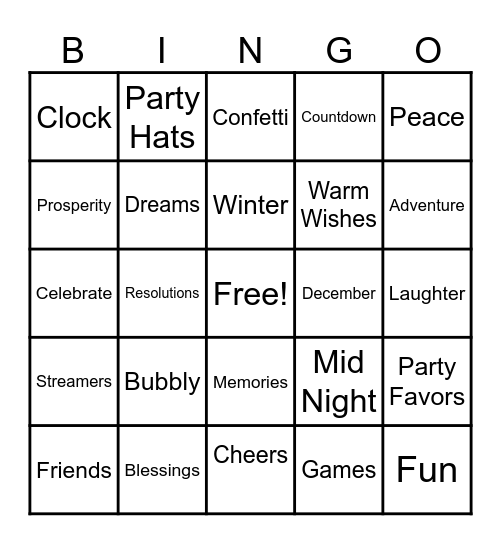 Happy New Year Bingo Card