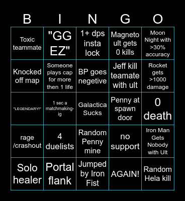 Marvel Rivals Gaming Night Bingo Card