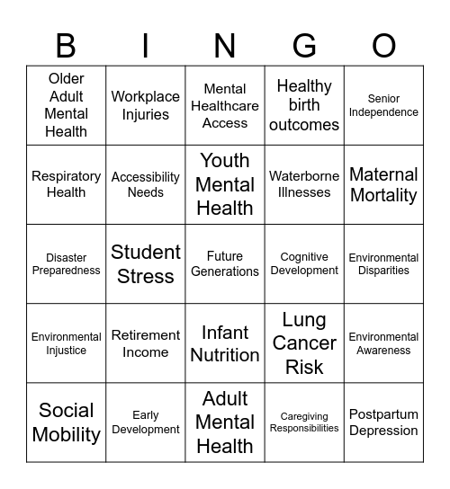 LIFE COURSE BINGO Card