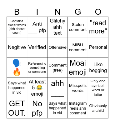 comment bingo Card