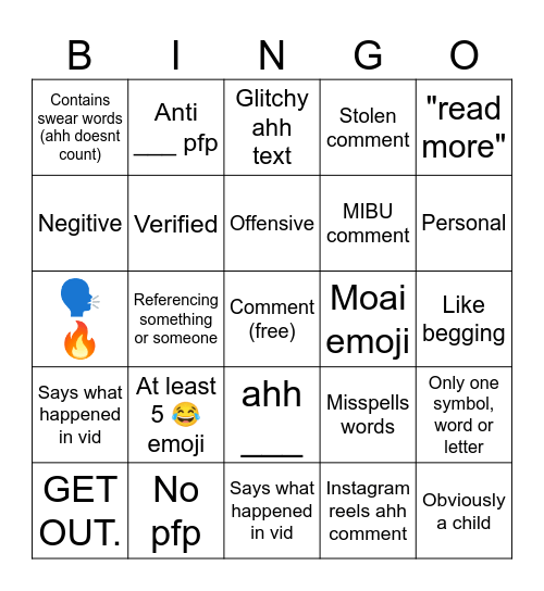 comment bingo Card