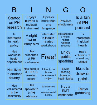 Elon Public Health Society Bingo Card