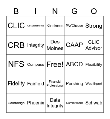 Cambridge Bingo Card