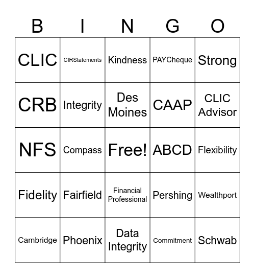 Cambridge Bingo Card