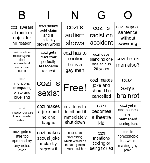 Cozi Bingo Card