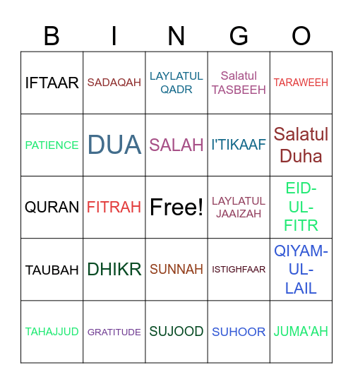 RAMADAN Bingo Card
