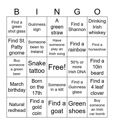 ☘️St. Patty’s Scavenger Bingo🍻 Bingo Card