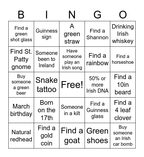 ☘️St. Patty’s Scavenger Bingo🍻 Bingo Card