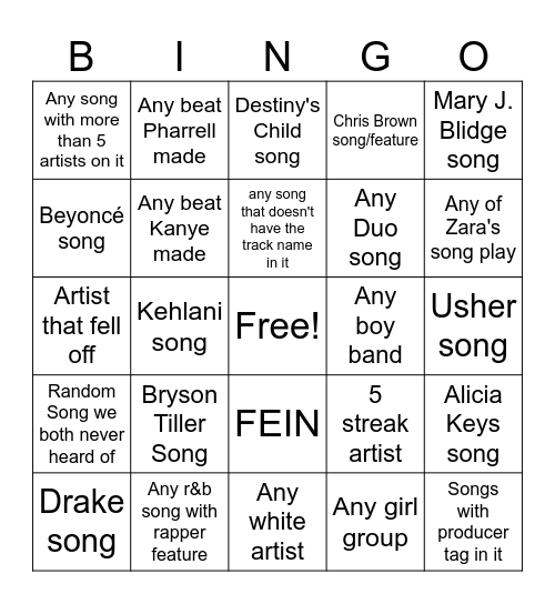 Alexa Shuffle Bingo Card
