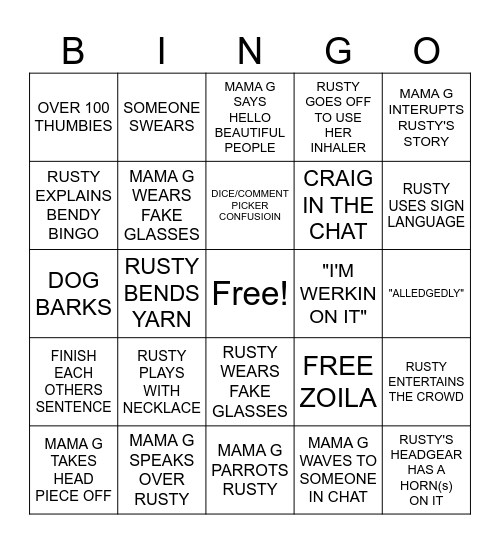 BENDY BINGO CARD Bingo Card