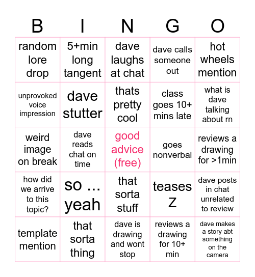 CHAVE LAST CLASS BINGO Card