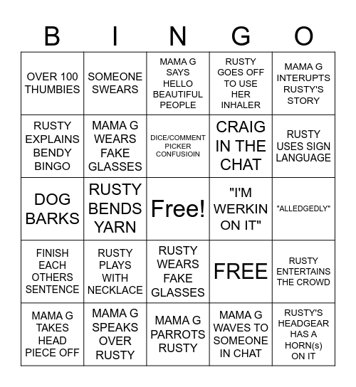 BENDY BINGO CARD Bingo Card