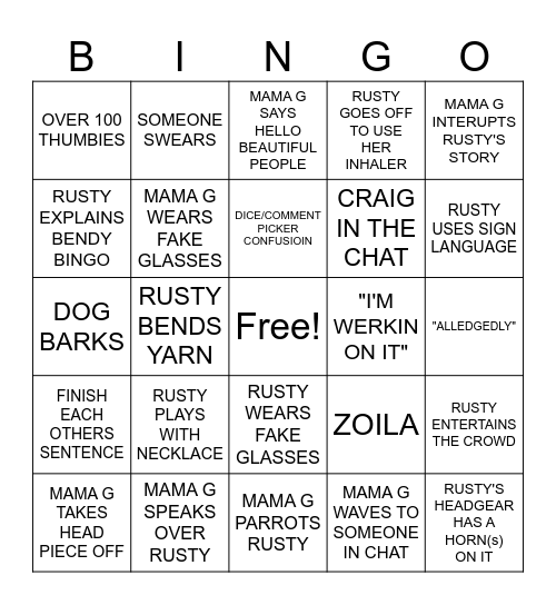BENDY BINGO CARD Bingo Card