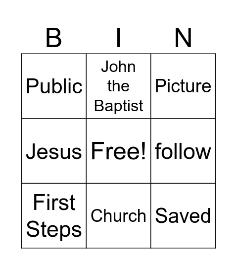 BAPTISM Bingo Card