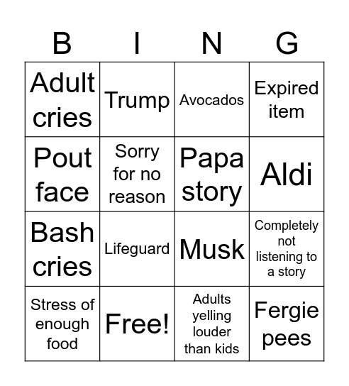 Family Bingo Card
