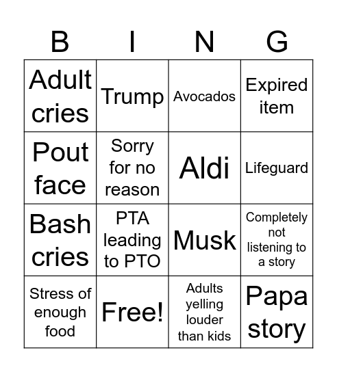 Family Bingo Card