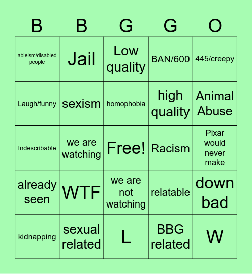 Pixar sh*t Bingo Card