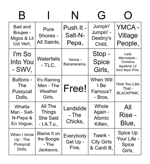 BOY BANDS vs GIRL GROUPS Bingo Card