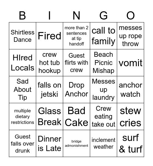 Below Deck Bingo - JJ Bingo Card