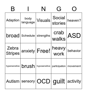 Autism Bingo Card