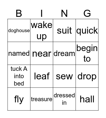 Peter Pan Vocab 1 Bingo Card