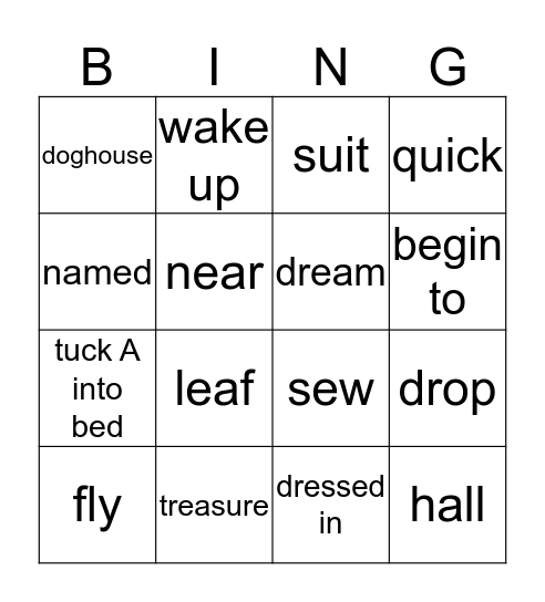 Peter Pan Vocab 1 Bingo Card