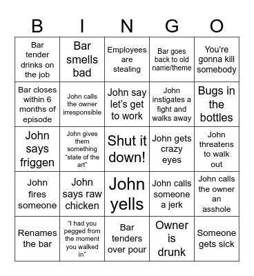 Bar Rescue Bingo Card