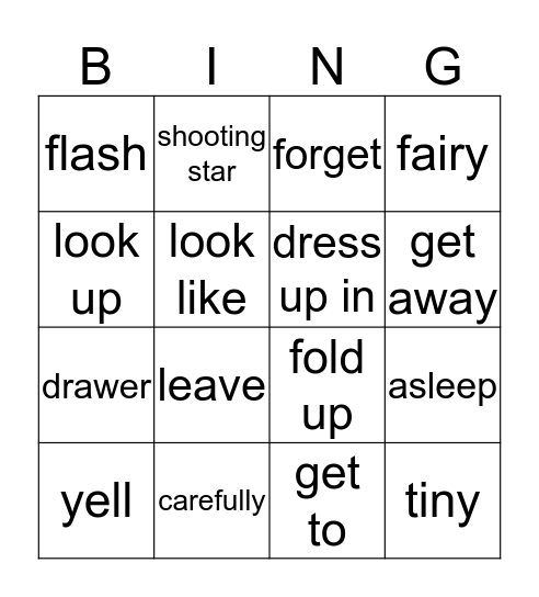 Peter Pan Vocab 2 Bingo Card