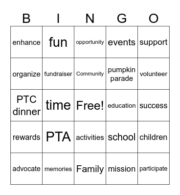 PTA BINGO Card