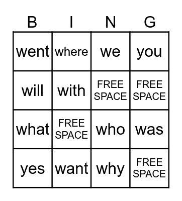1G Power Words (want - you) Bingo Card