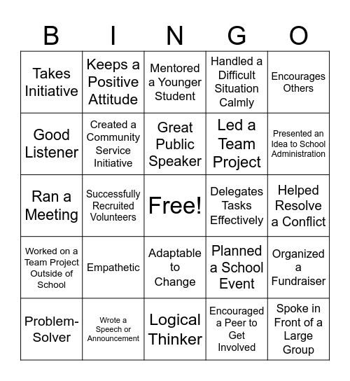 Leadership Bingo Card