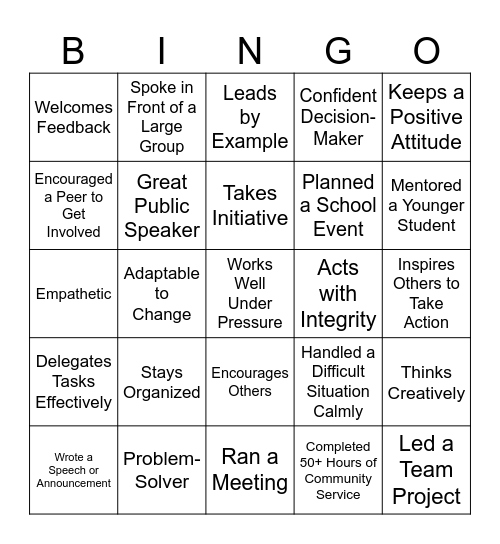 Leadership Bingo Card