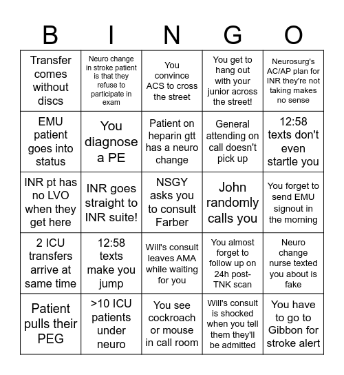 JHN Bingo Card