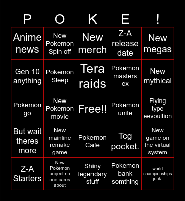 Pokemon day 2025 Bingo Card