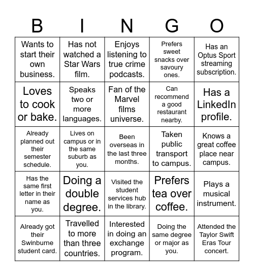 Network Bingo Session Bingo Card