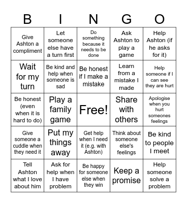 Honesty Bingo Card