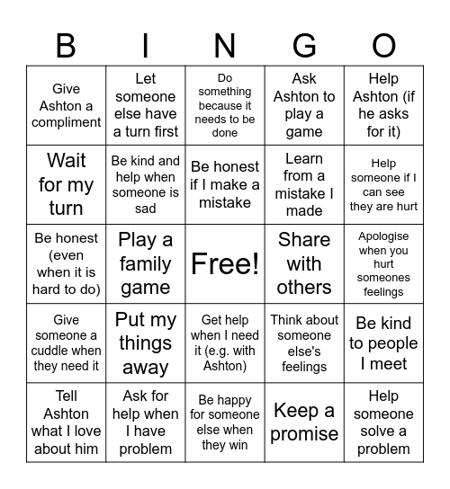 Honesty Bingo Card