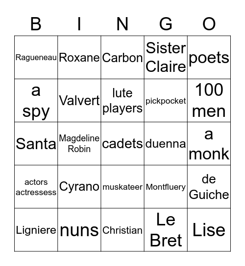 Cyrano Character BINGO Card