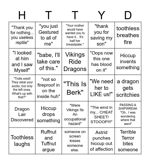 How to train your dragon bingo movie 1 Bingo Card