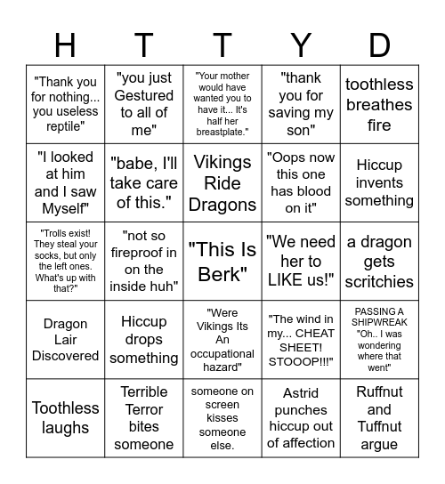 How to train your dragon bingo movie 1 Bingo Card