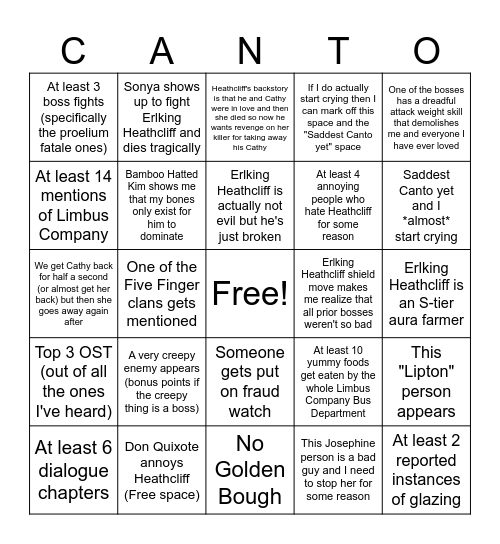 CANTO 6 PREDICTIONS Bingo Card